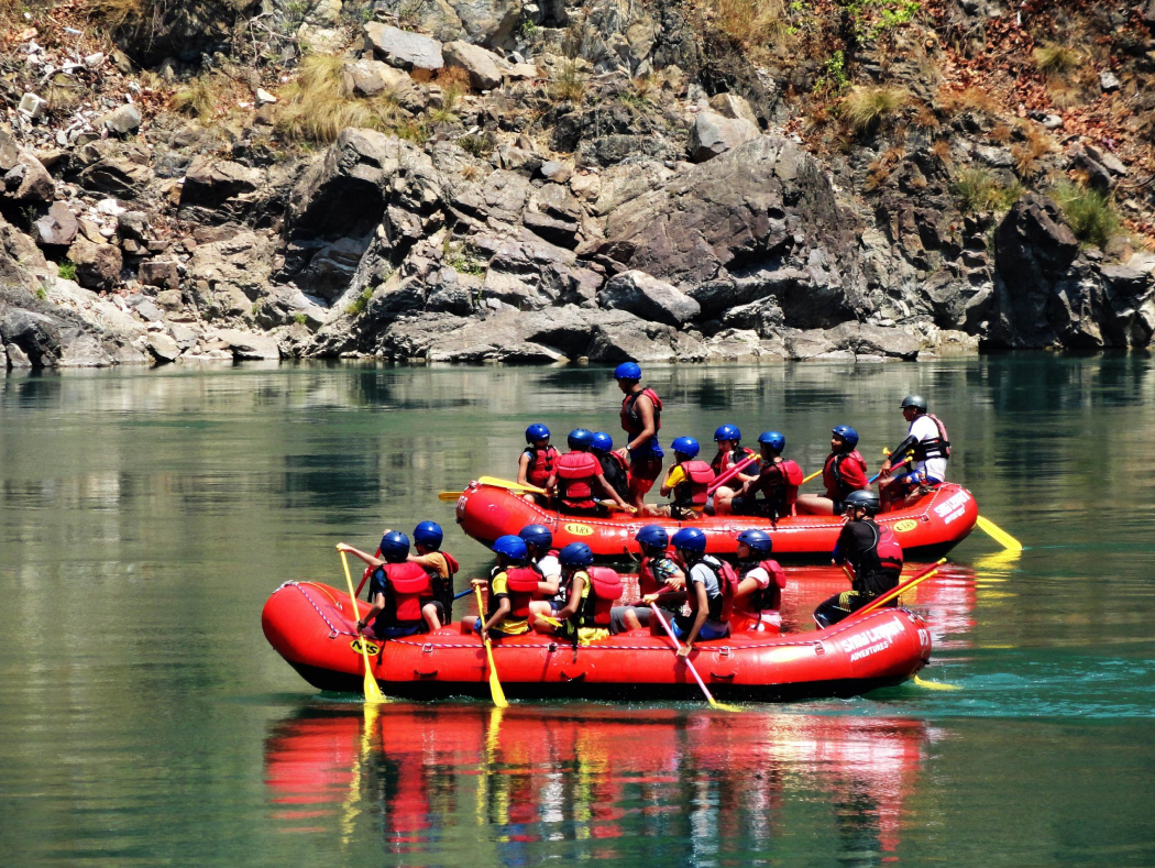 tourists rafting in river
